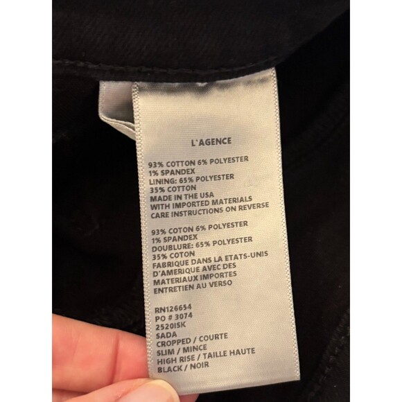 L'Agence Womens Sada High Rise Straight Slim Leg Cropped Jeans Black Size 28 - Picture 4 of 5